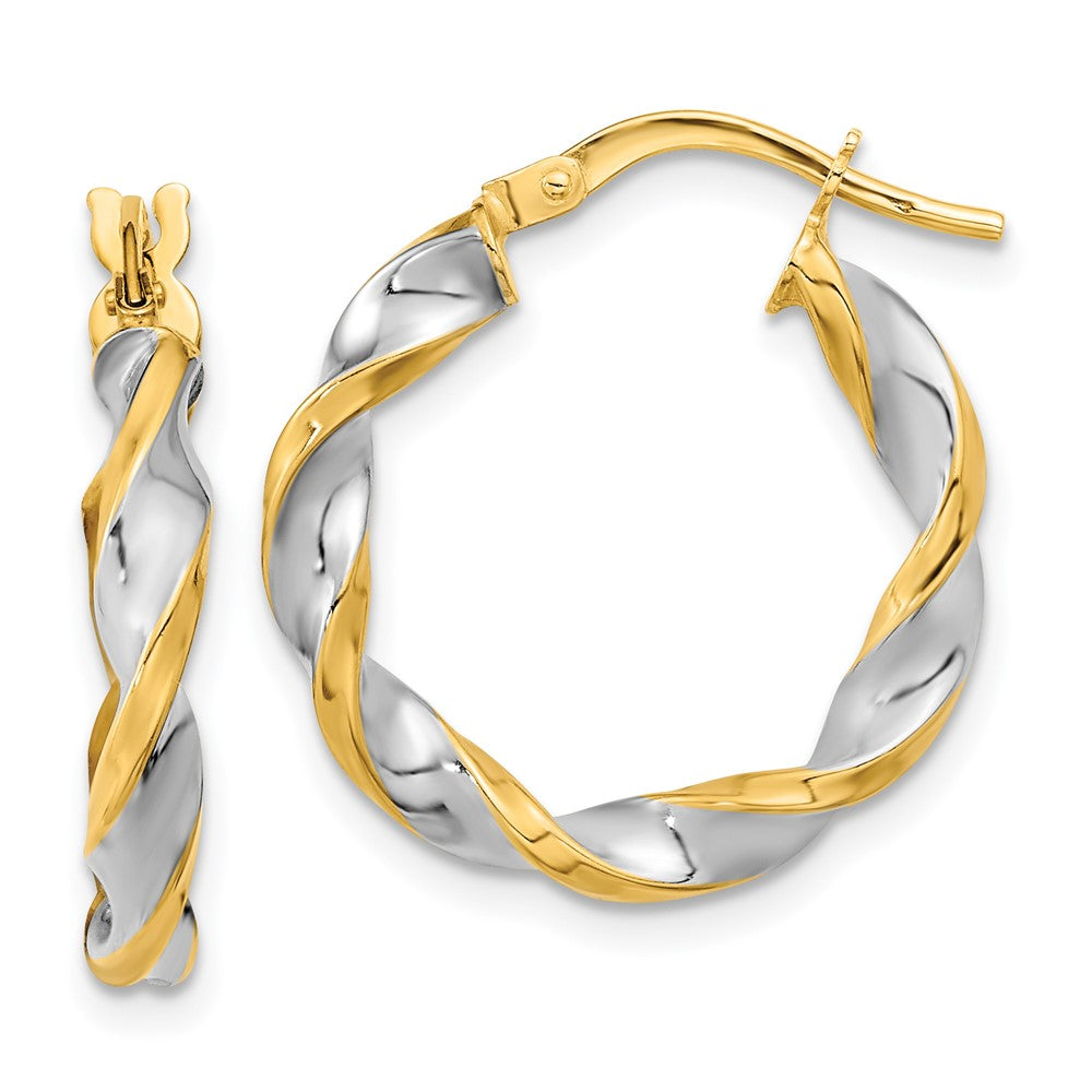 14k Yellow & Rhodium 20.4 mm Polished & Twist Hoop Earrings (1.34 grams)