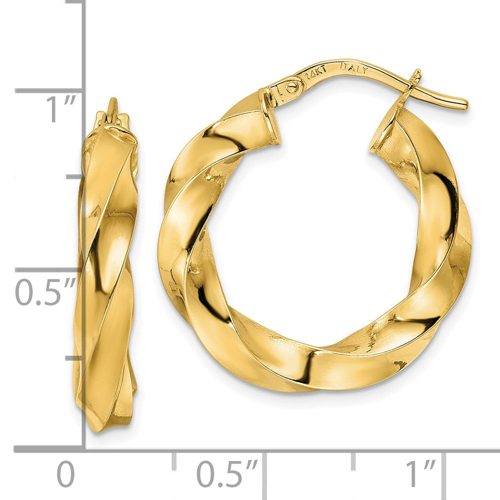 14k Yellow Gold 21.6 mm Polished Twisted Hoop Earrings (2.34 grams)