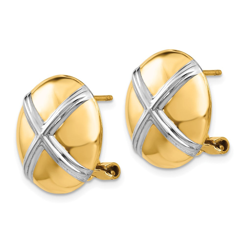 14k Yellow & Rhodium 16 mm X Omega Back Post Earrings (4.58 grams)