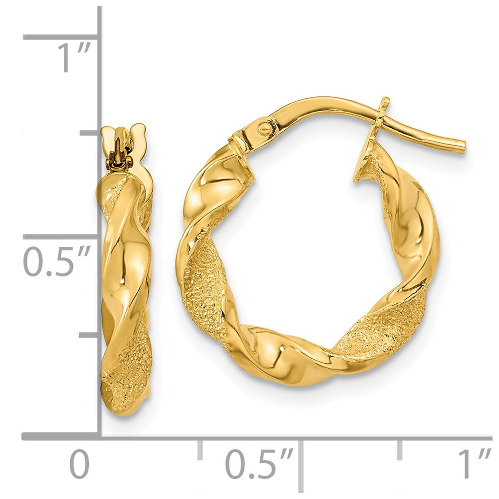 14k Yellow Gold 16 mm Polished and Textured Twisted Hoop Earrings (1.14 grams)