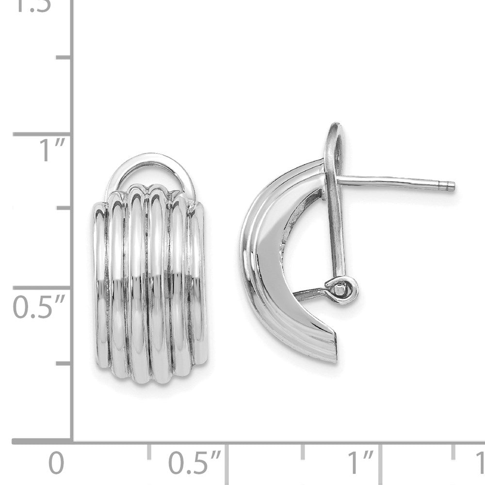14k White Gold 9.5 mm Ribbed Omega Back Post Earrings (3.47 grams)