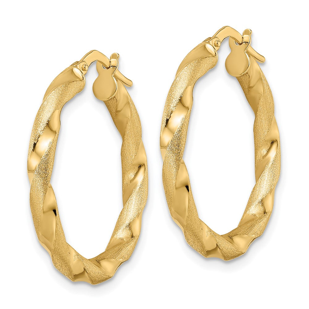 14k Yellow Gold 25 mm Brushed and Polished Twisted Hoop Earrings (1.85 grams)