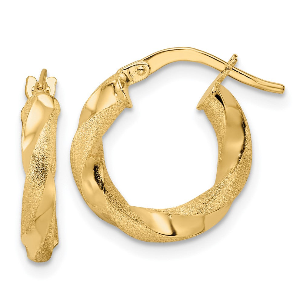 14k Yellow Gold 15.25 mm Brushed and Polished Twisted Hoop Earrings (1.21 grams)