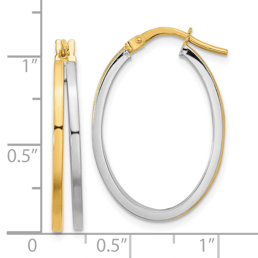 14k Two-tone 18.5 mm Two-tone Polished Oval Double Hoop Earrings (1.79 grams)