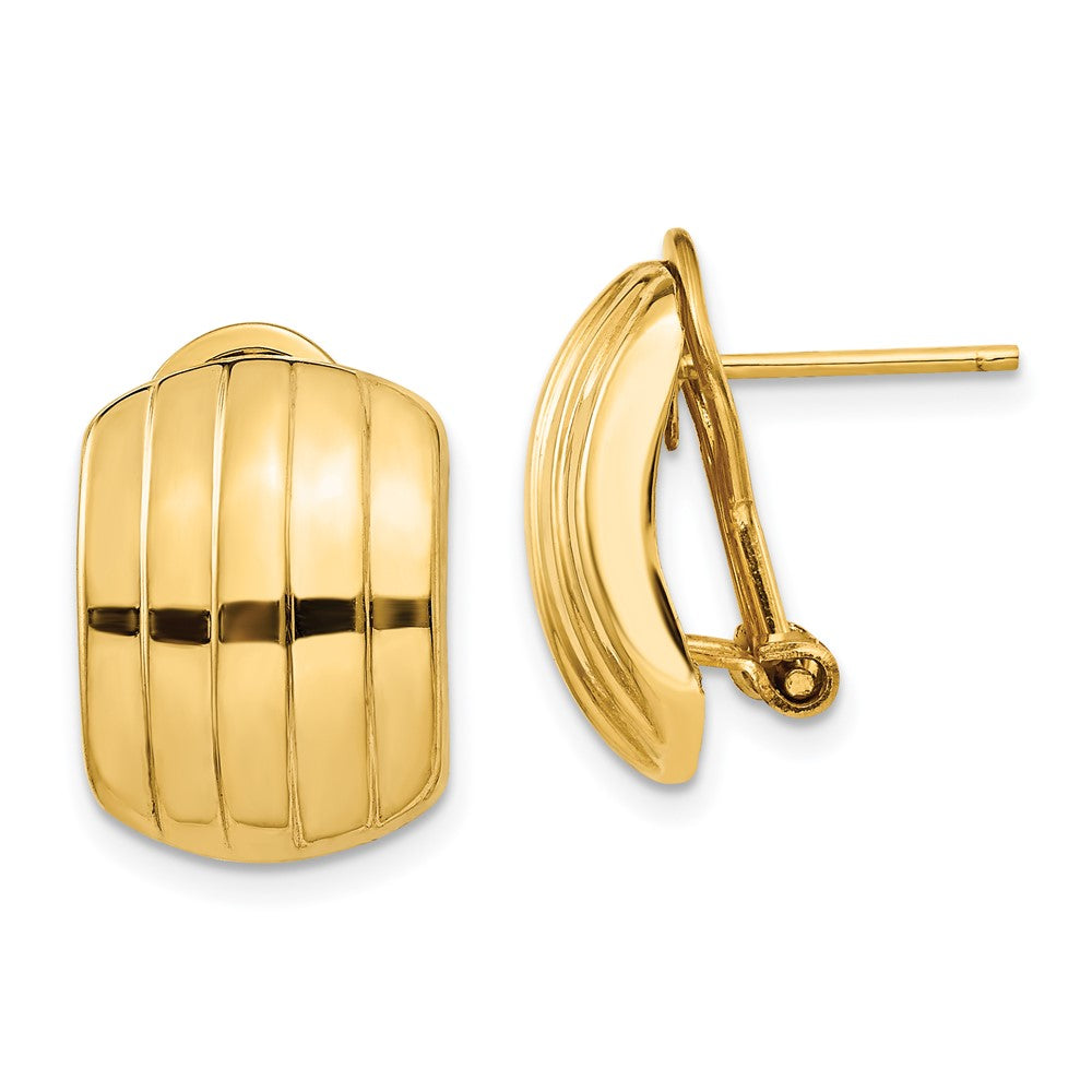 14k Yellow Gold 12 mm Polished Ribbed Omega Back Post Earrings (3.22 grams)