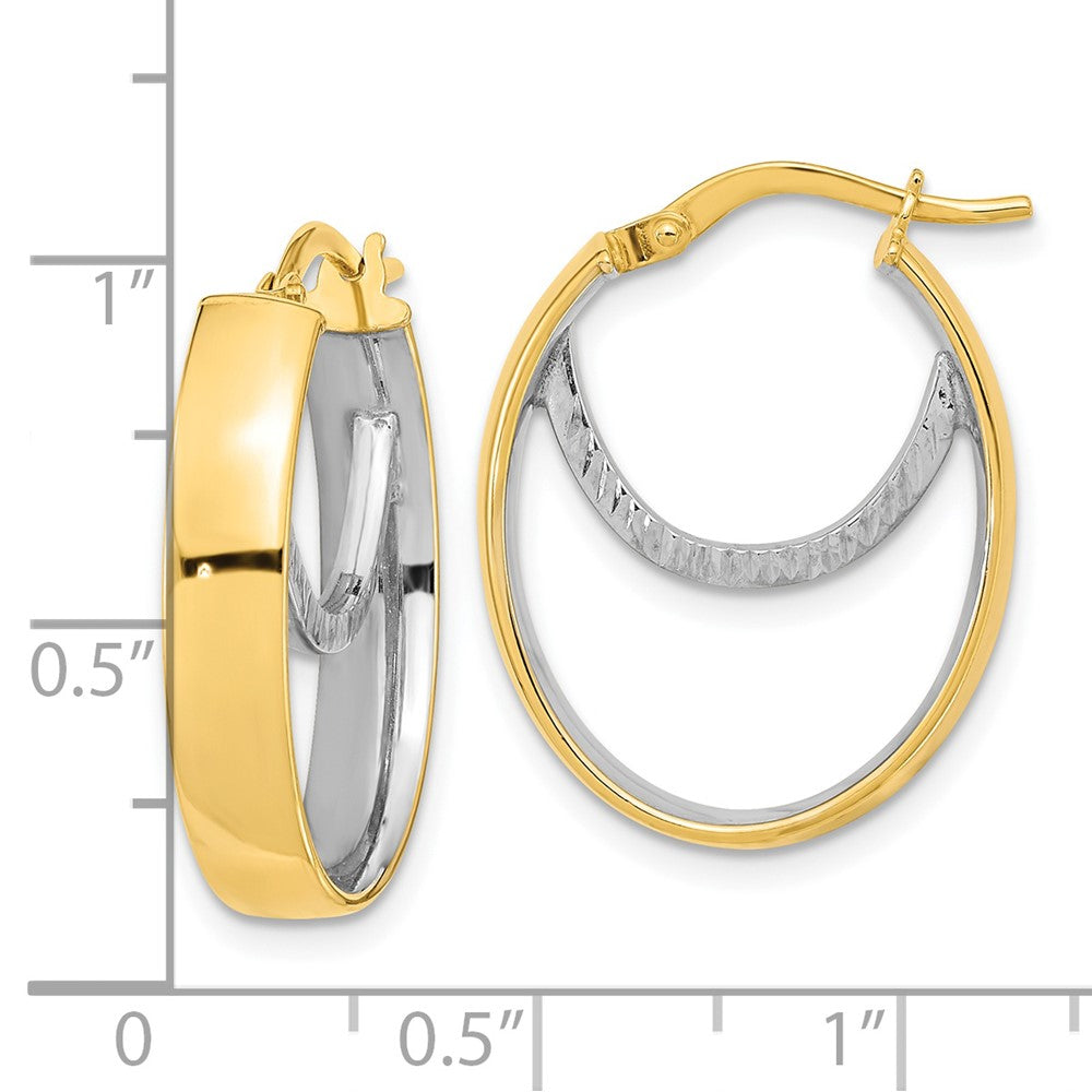 14k Two-tone 18.5 mm Polished Diamond-cut Fancy Oval Hoop Earrings (2.78 grams)