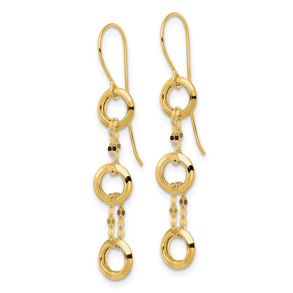 14k Yellow Gold 6.55 mm Three Circle Dangle Earrings (0.87 grams)
