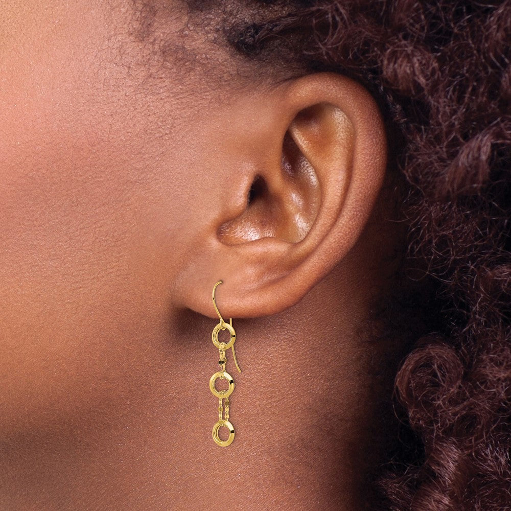 14k Yellow Gold 6.55 mm Three Circle Dangle Earrings (0.87 grams)