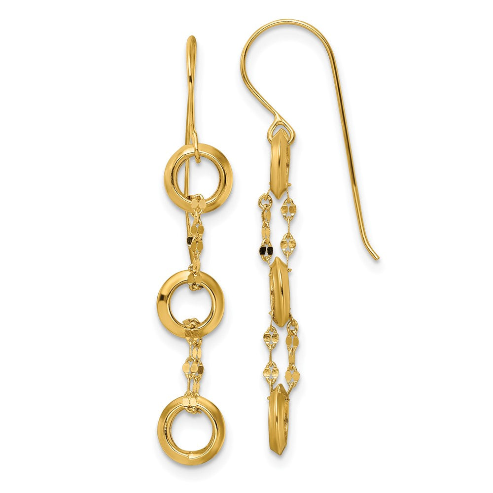 14k Yellow Gold 6.55 mm Three Circle Dangle Earrings (0.87 grams)