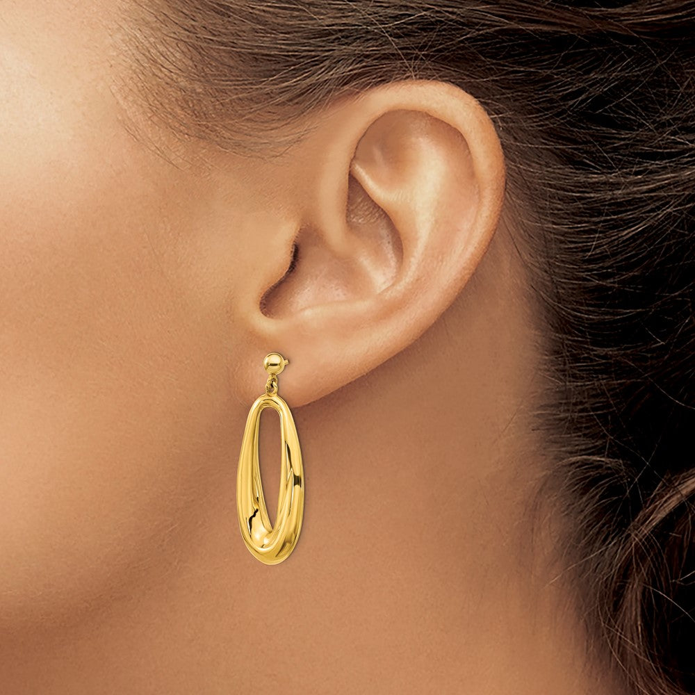 14k Yellow Gold 15.45 mm Polished Hollow Oval Hollow Post Dangle Earrings (4.02 grams)