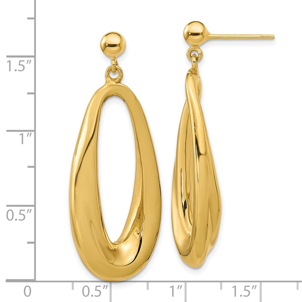 14k Yellow Gold 15.45 mm Polished Hollow Oval Hollow Post Dangle Earrings (4.02 grams)