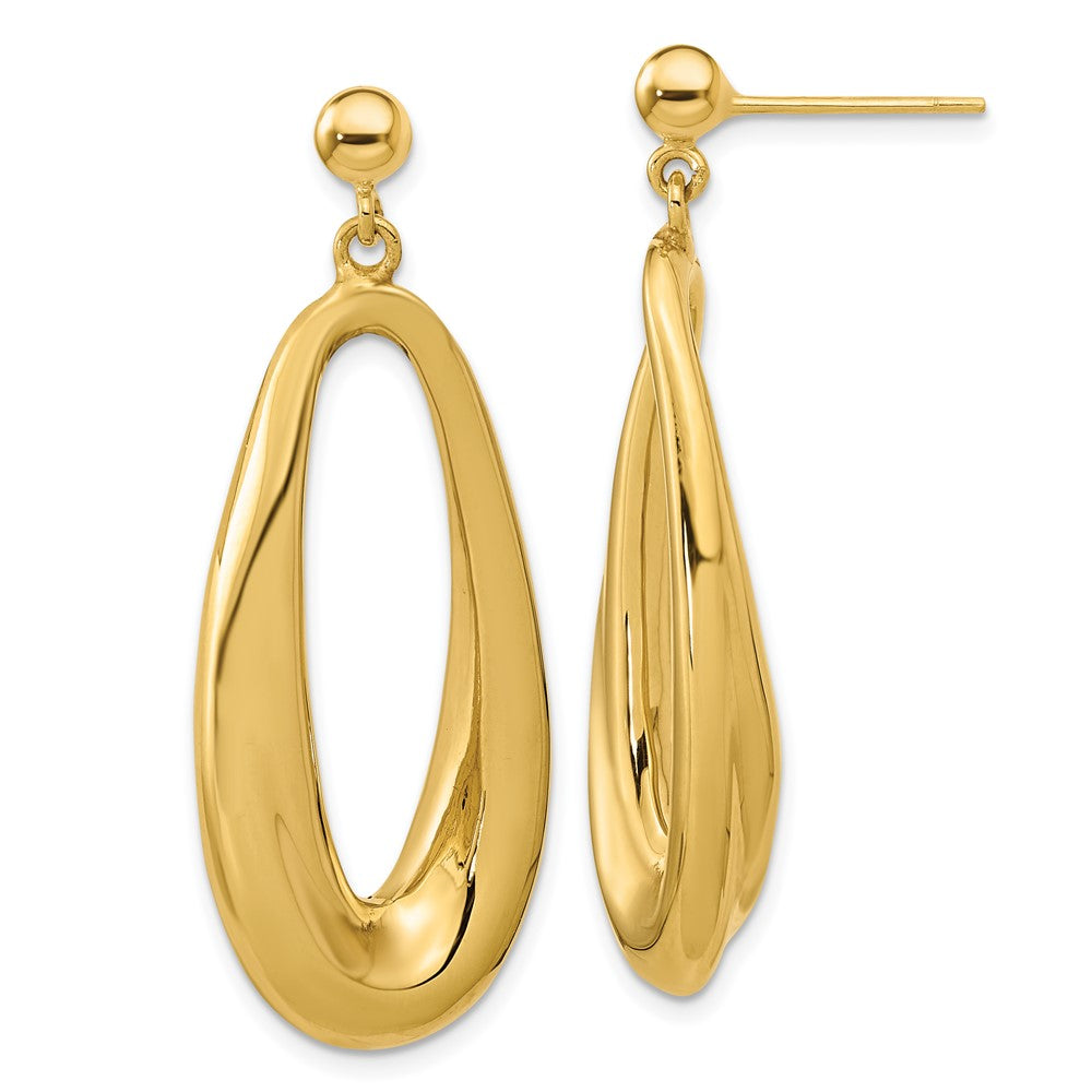 14k Yellow Gold 15.45 mm Polished Hollow Oval Hollow Post Dangle Earrings (4.02 grams)