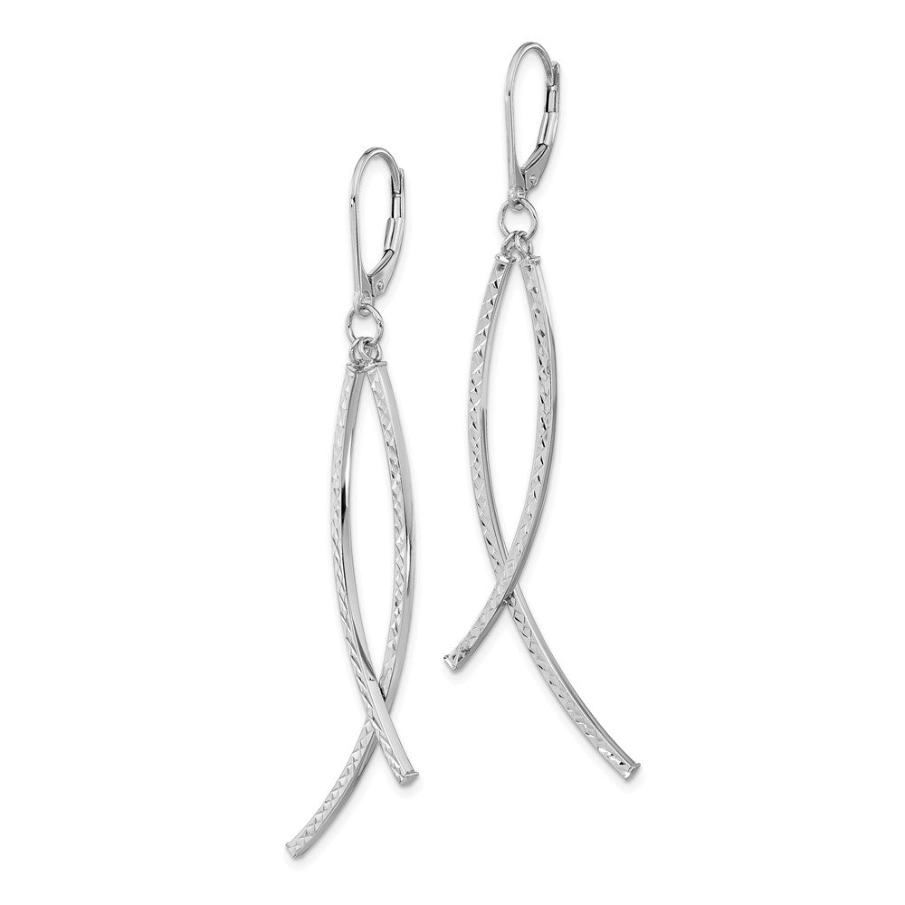 14k White Gold 10 mm Polished Diamond Cut Fancy Dangle Leverback Earrings (2.26 grams)