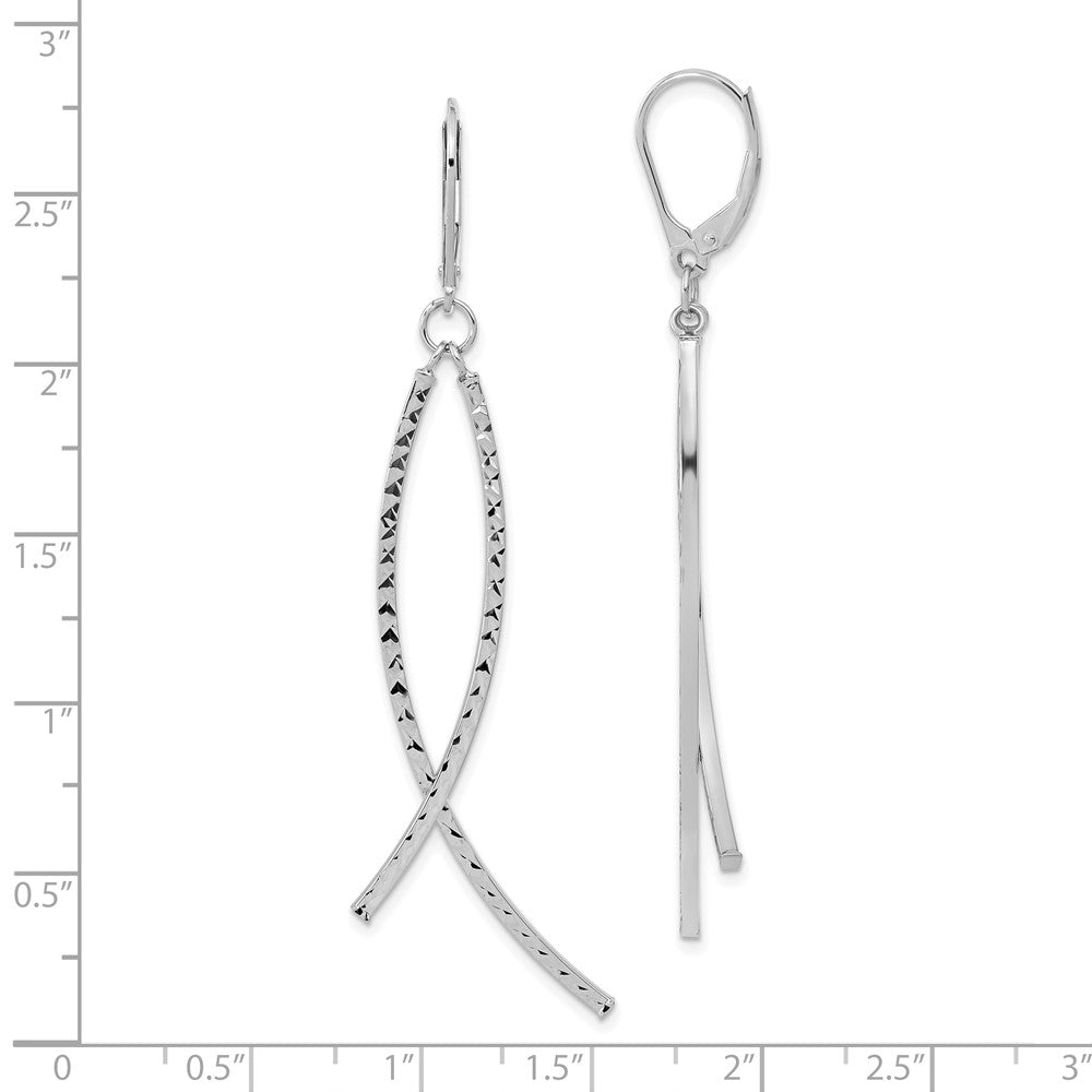 14k White Gold 10 mm Polished Diamond Cut Fancy Dangle Leverback Earrings (2.26 grams)