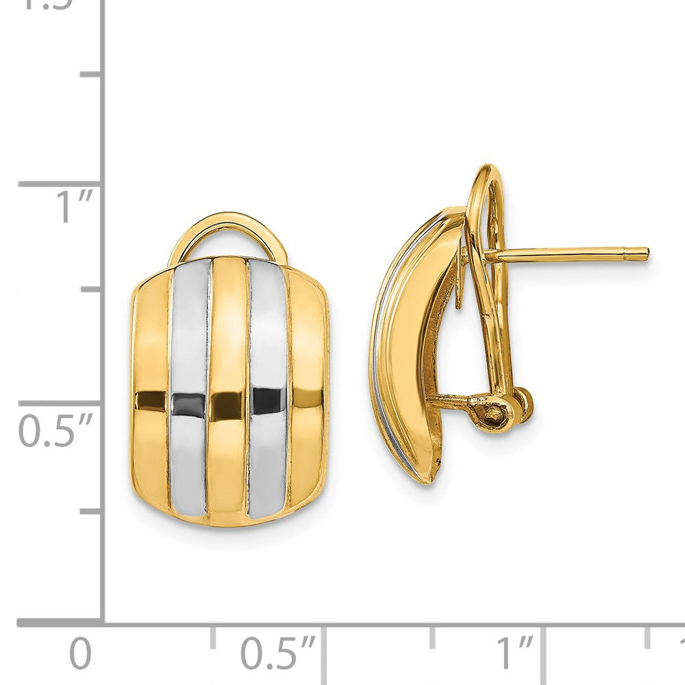 14k Yellow & Rhodium 12 mm Ribbed Omega Back Post Earrings (3.35 grams)