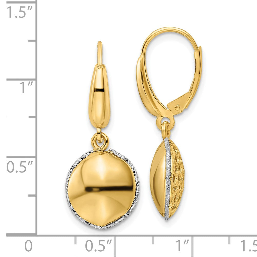 14k Two-tone 12.35 mm Two-tone Polished D/C Hollow Round Criss Cross Leverback Earrings (2.94 grams)