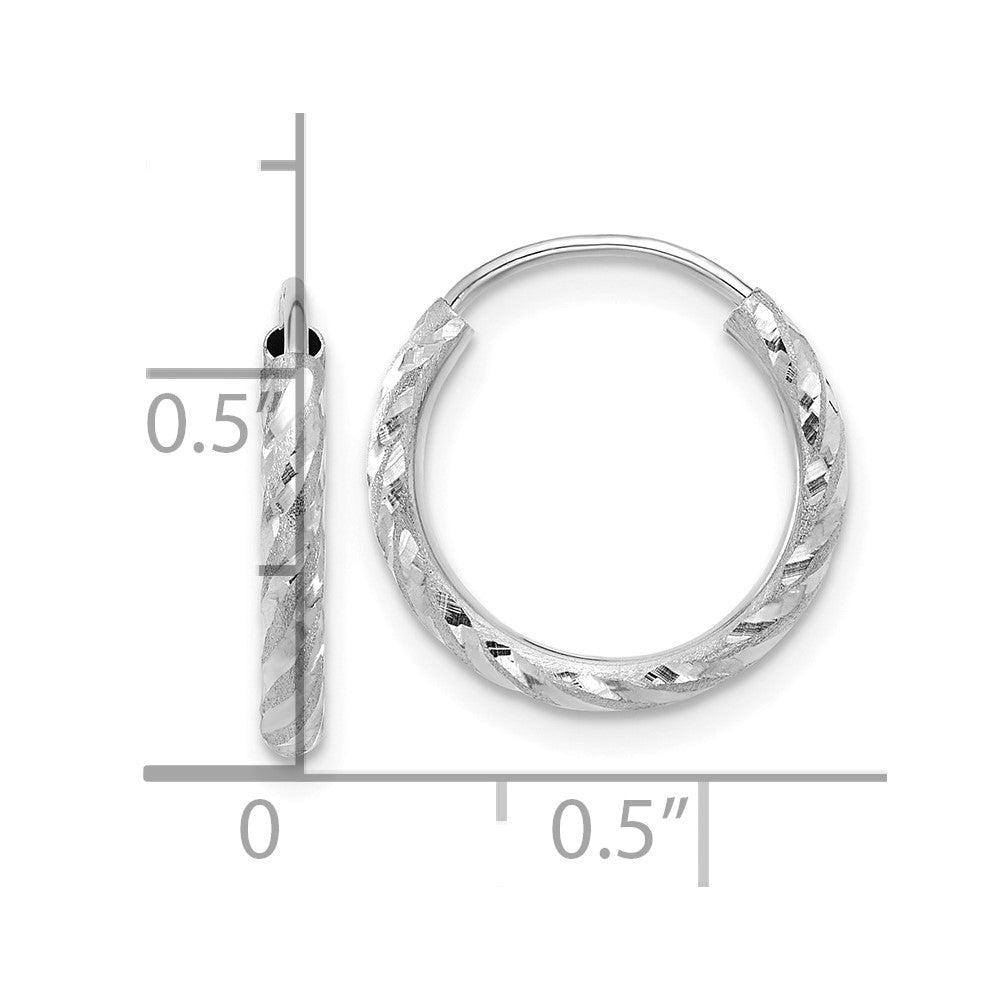14k White Gold 2 mm Endless Hoop Earrings (0.7 grams)