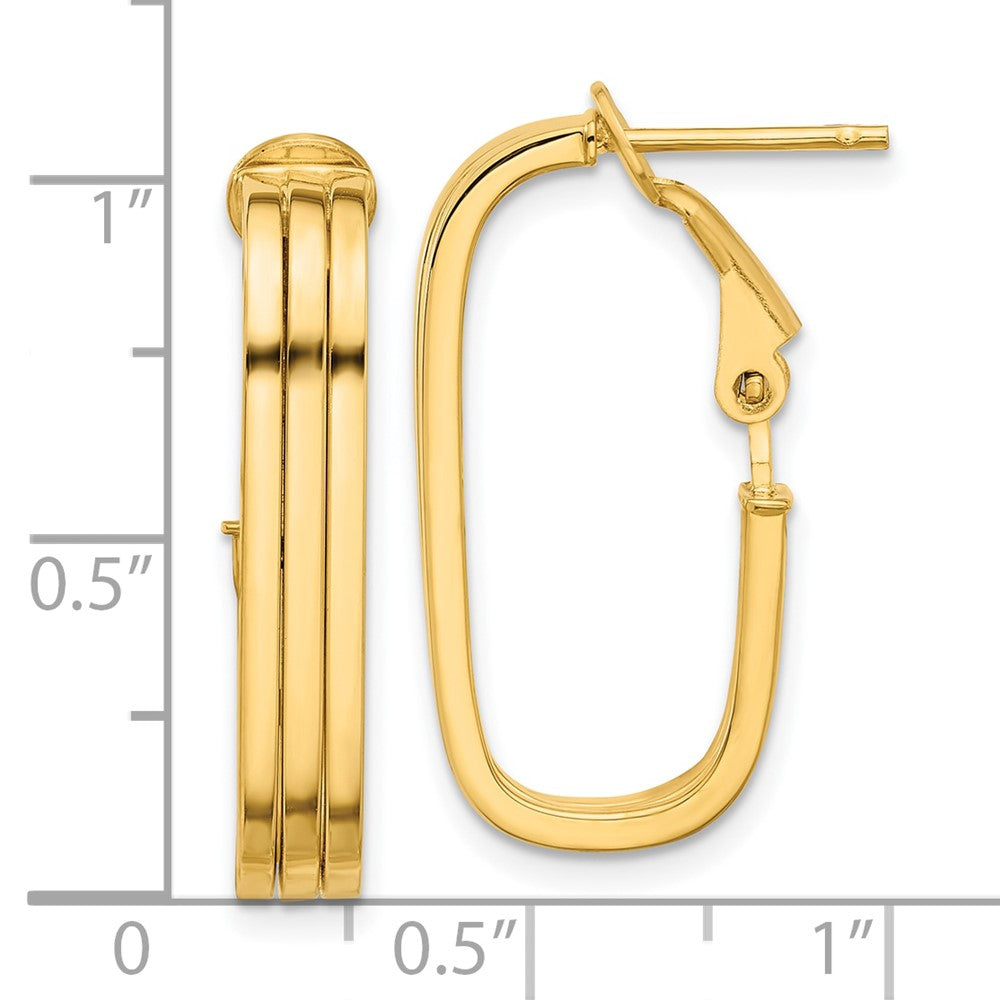 14k Yellow Gold 11.5 mm Polished Oval Omega Back Hoop Earrings (3.16 grams)