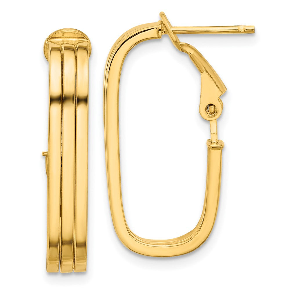 14k Yellow Gold 11.5 mm Polished Oval Omega Back Hoop Earrings (3.16 grams)