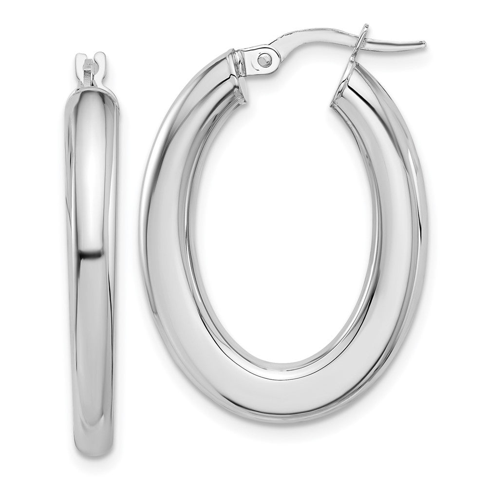 14k White Gold 21.3 mm Polished Tube Oval Hoop Earrings (2.51 grams)