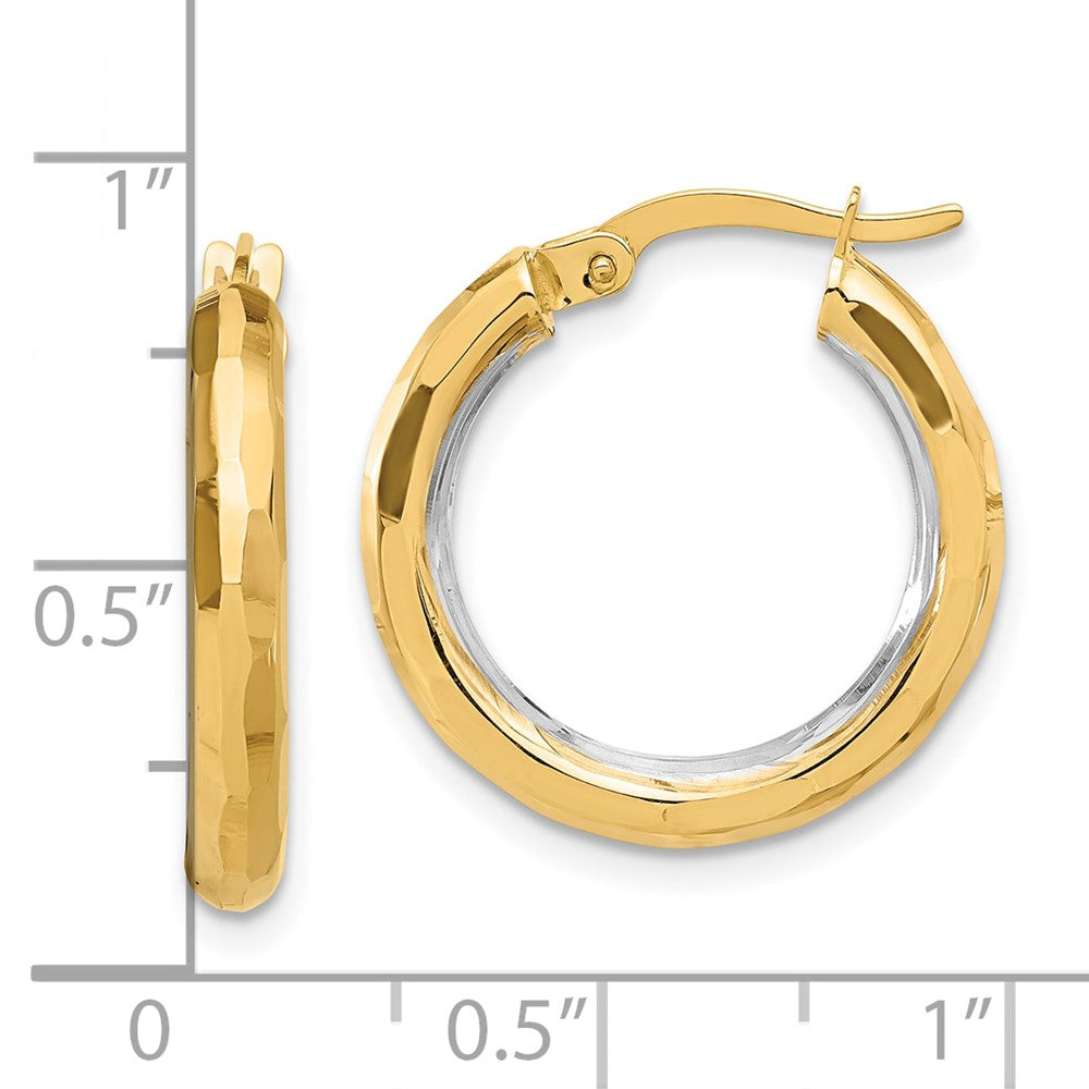 14k Yellow & Rhodium 20.4 mm Polished and Diamond-cut Hoop Earrings (2.07 grams)