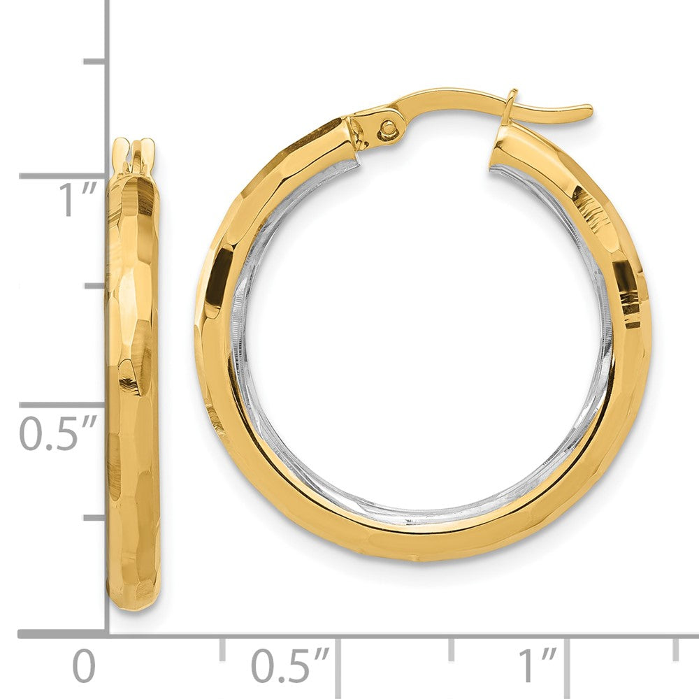 14k Yellow & Rhodium 26 mm Polished and Diamond-cut Hoop Earrings (2.68 grams)