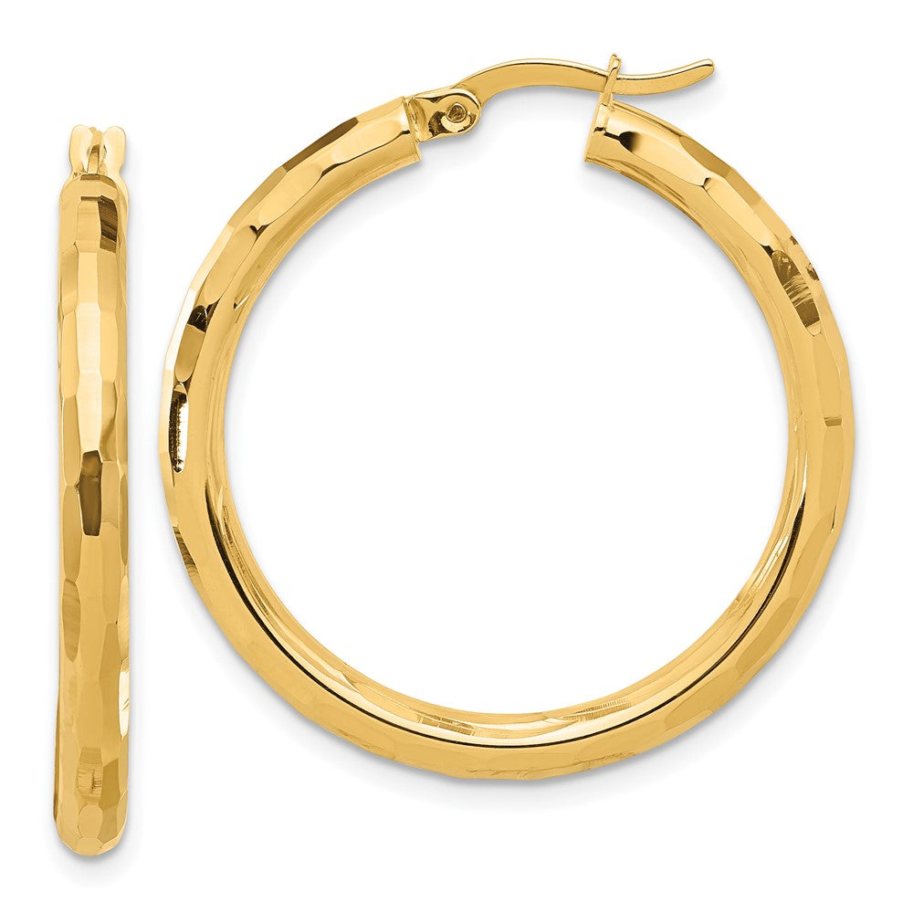 14k Yellow Gold 31.3 mm Polished and Diamond-cut Hoop Earrings (3.37 grams)