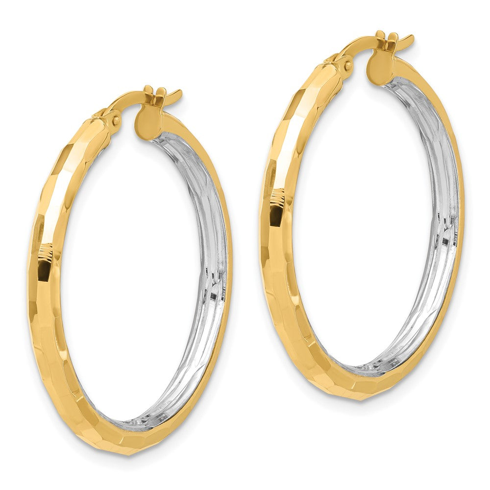 14k Yellow & Rhodium 31.3 mm Polished and Diamond-cut Hoop Earrings (3.26 grams)