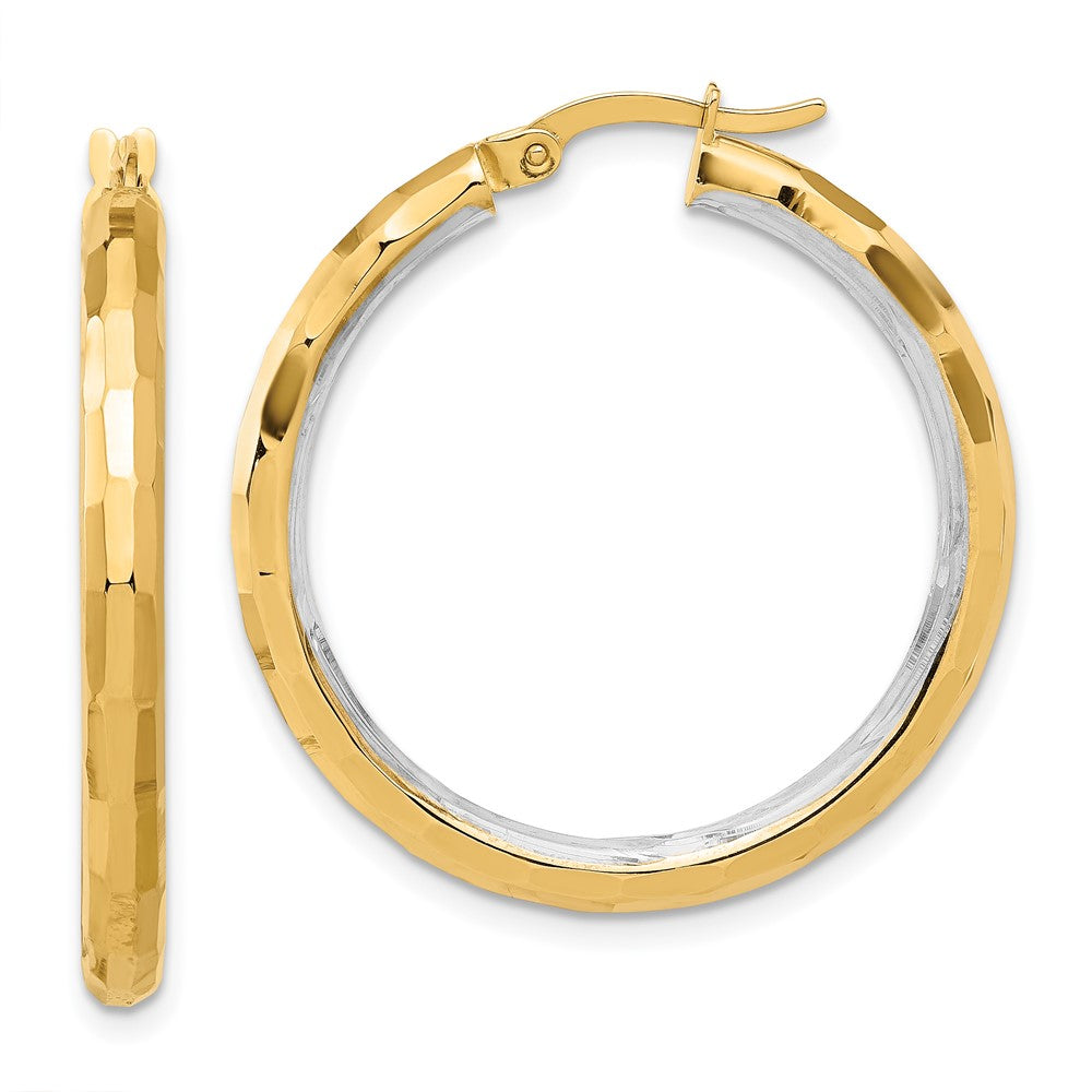 14k Yellow & Rhodium 31.3 mm Polished and Diamond-cut Hoop Earrings (3.26 grams)