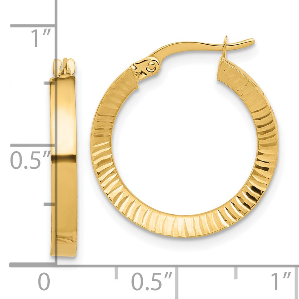 14k Yellow Gold 19 mm Polished and Diamond-cut Hoop Earrings (1.49 grams)