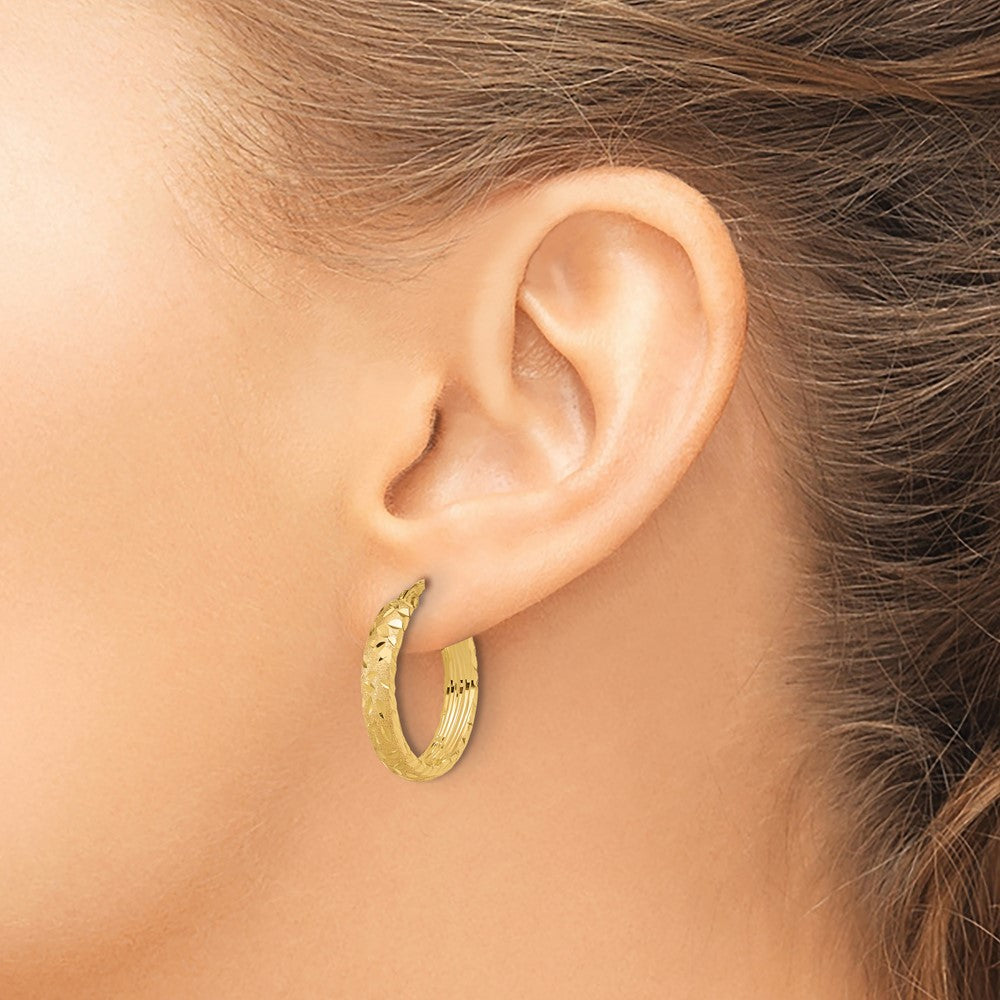 14k Yellow Gold 21.2 mm Diamond Cut Hoop Earrings (3.48 grams)