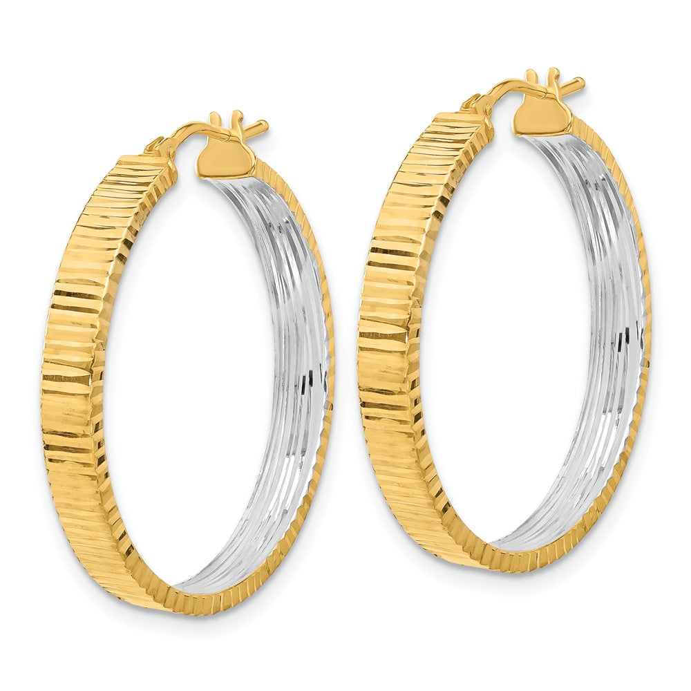 14k Yellow & Rhodium 29 mm Diamond-cut Circle Hoop Earrings (2.61 grams)