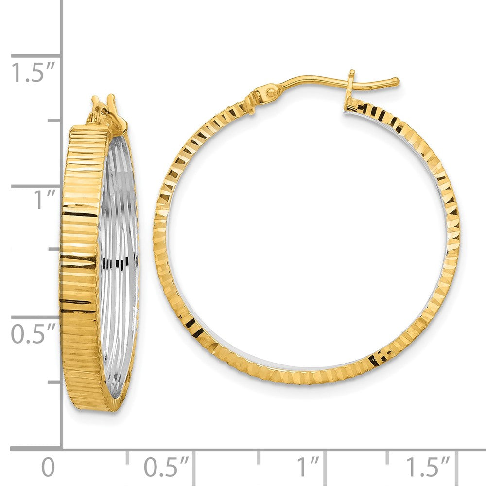14k Yellow & Rhodium 29 mm Diamond-cut Circle Hoop Earrings (2.61 grams)