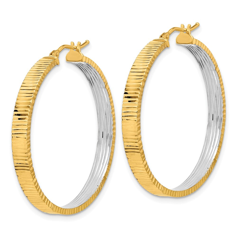 14k Yellow & Rhodium 34.2 mm Diamond-cut Circle Hoop Earrings (3.16 grams)
