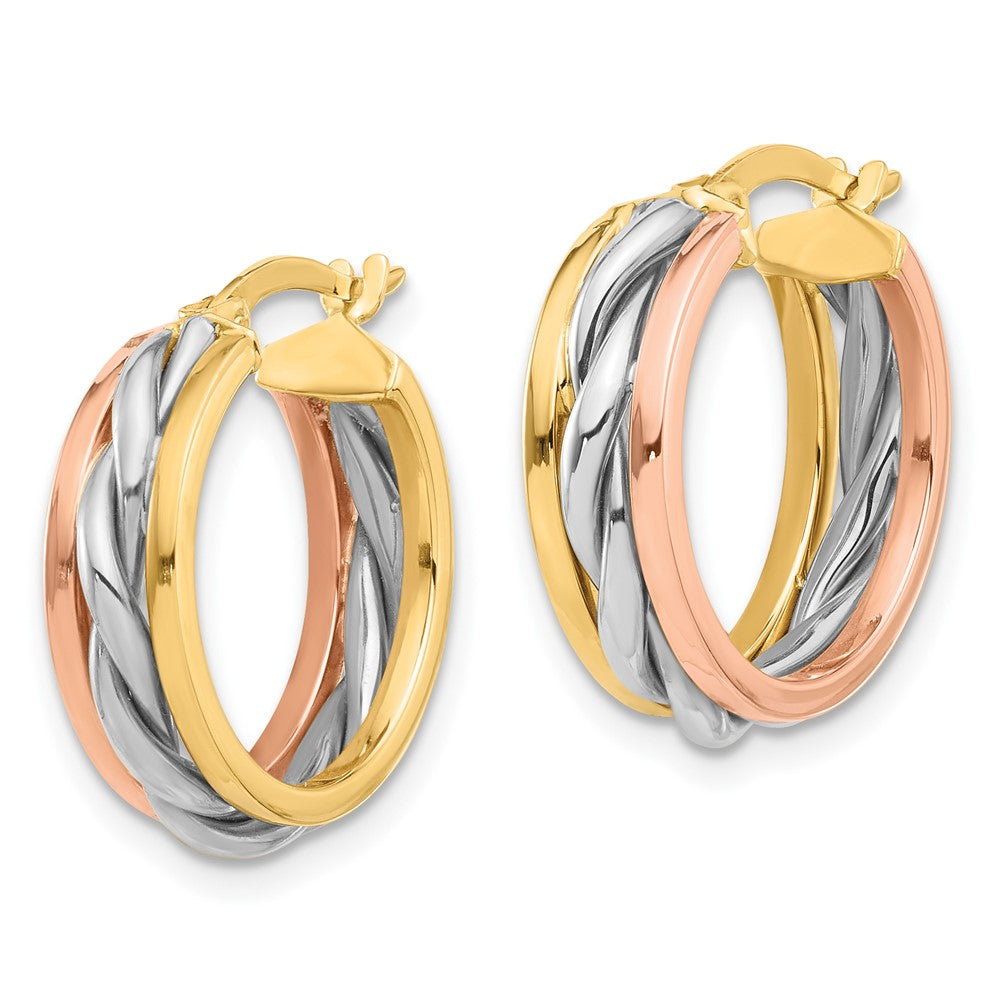 14k Tri-Color 29.5 mm Tri-color Polished Hoop Earrings (3.48 grams)