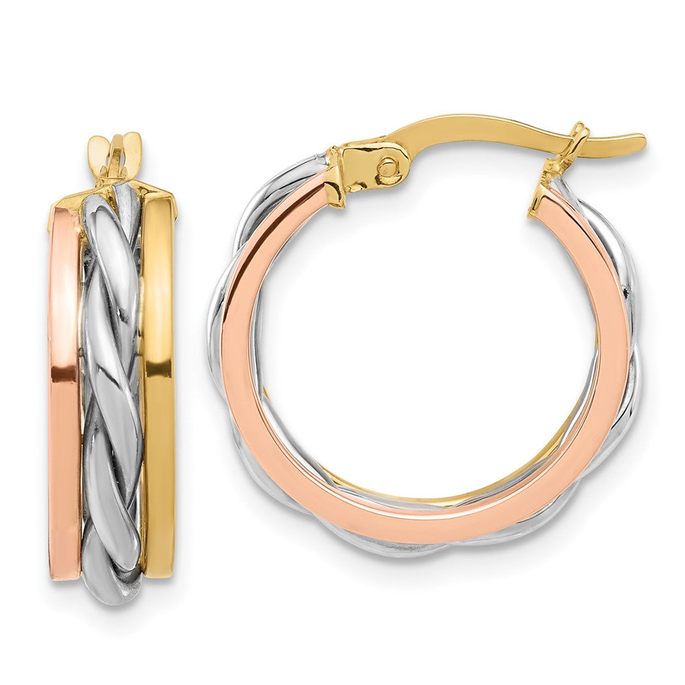 14k Tri-Color 29.5 mm Tri-color Polished Hoop Earrings (3.48 grams)