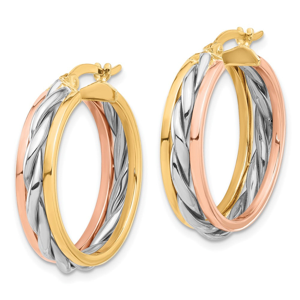 14k Tri-Color 24.6 mm Tri-color Polished Hoop Earrings (4.47 grams)