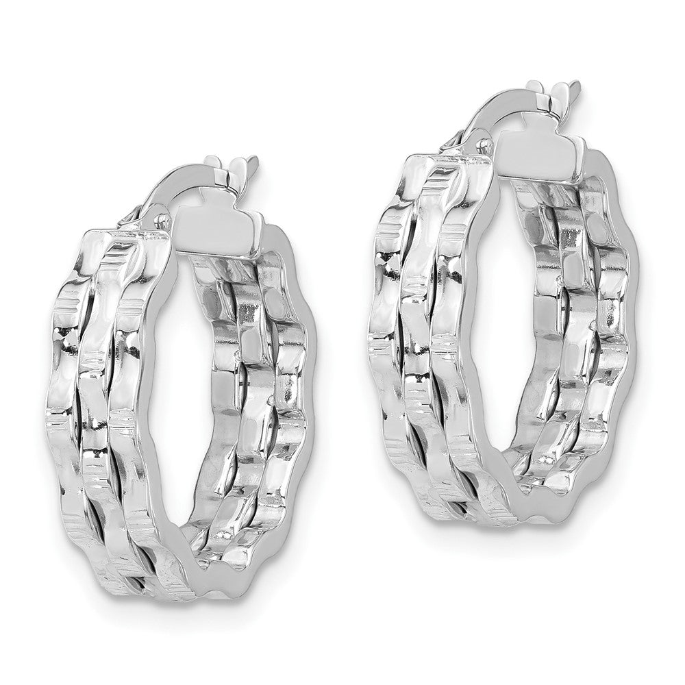 14k White Gold 29 mm Polished and Textured Hoop Earrings (3.51 grams)