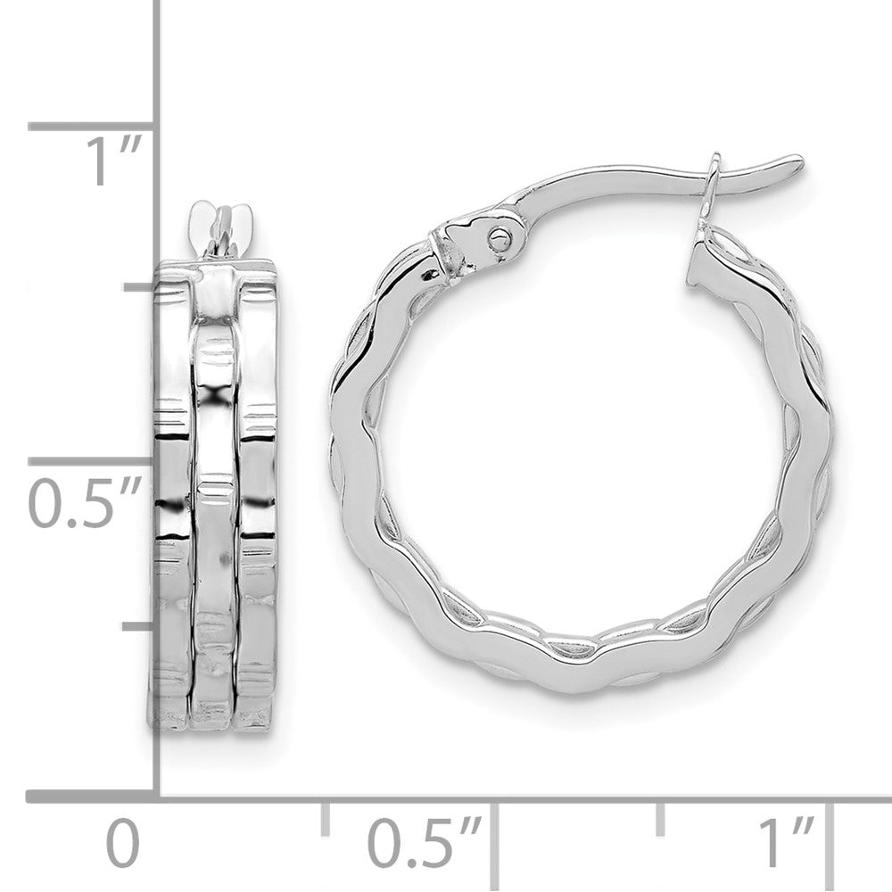 14k White Gold 29 mm Polished and Textured Hoop Earrings (3.51 grams)