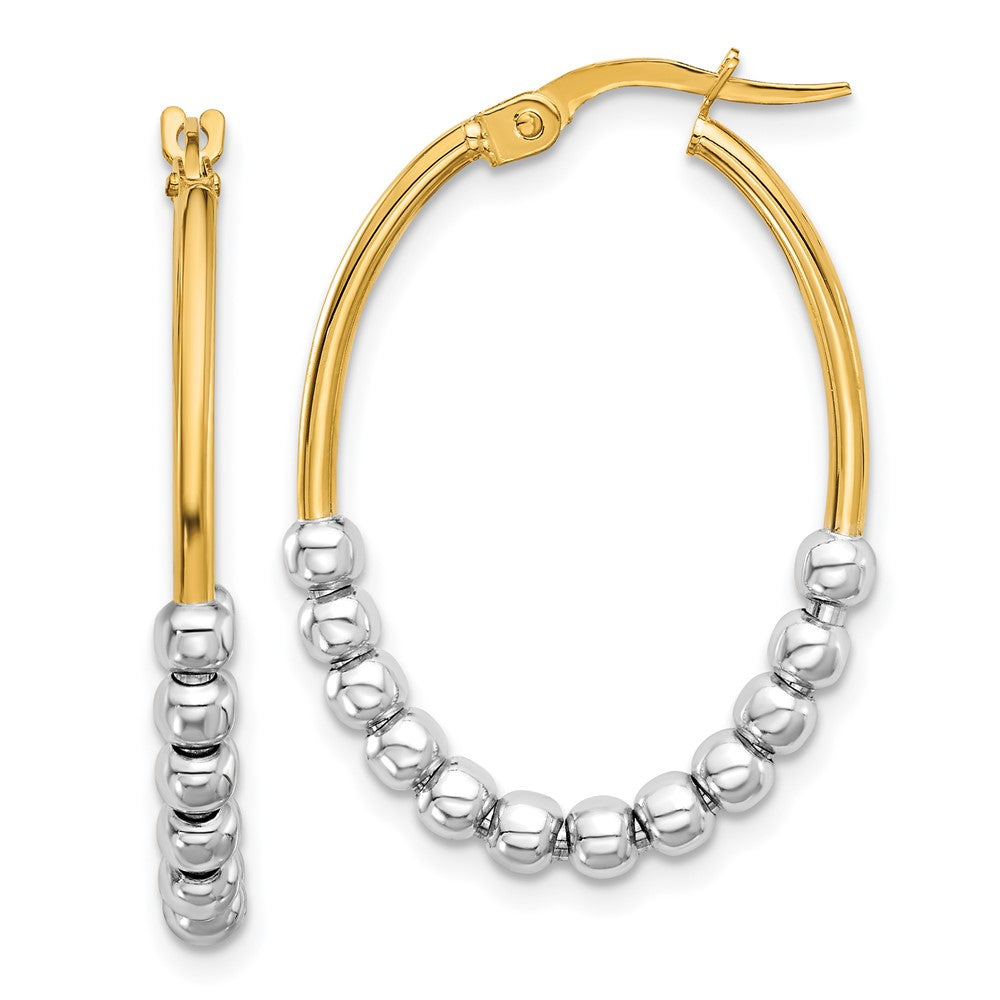 14k Two-tone 21.5 mm Two-tone Polished Beaded Oval Hoop Earrings (2.41 grams)