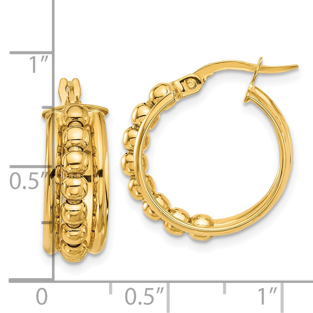 14k Yellow Gold 19.2 mm Polished and Beaded Hoop Earrings (3.17 grams)