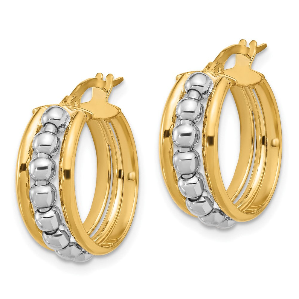 14k Two-tone 19.2 mm Two-tone Polished and Beaded Hoop Earrings (2.98 grams)