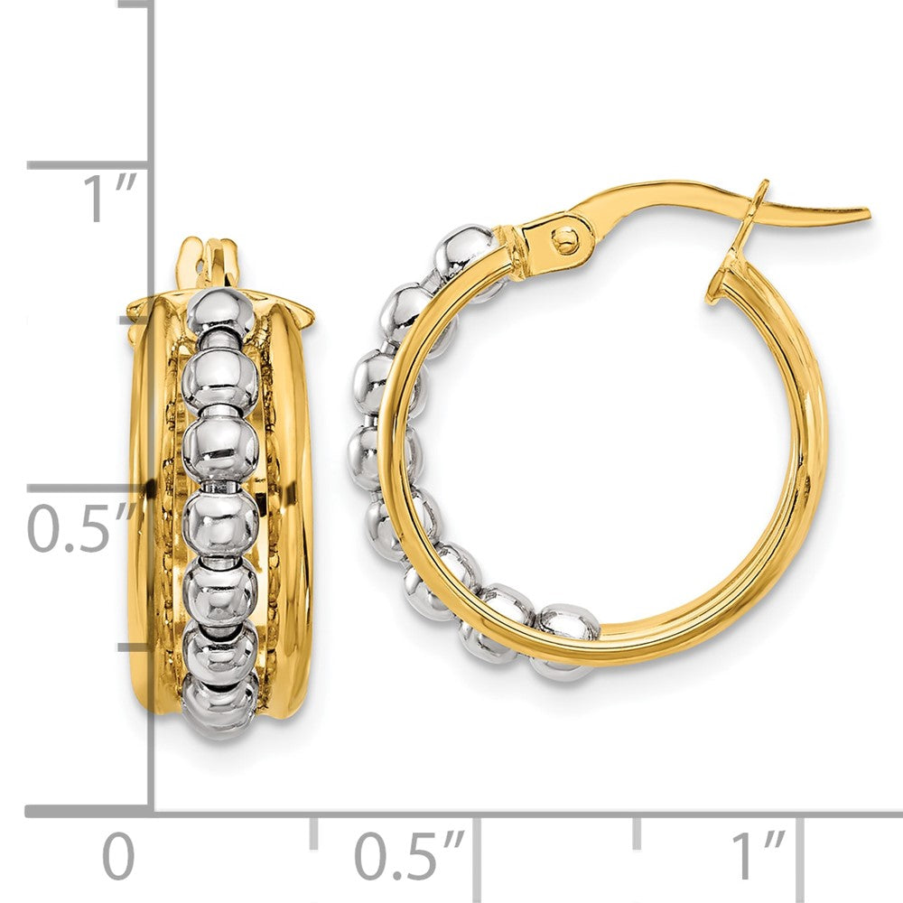 14k Two-tone 19.2 mm Two-tone Polished and Beaded Hoop Earrings (2.98 grams)
