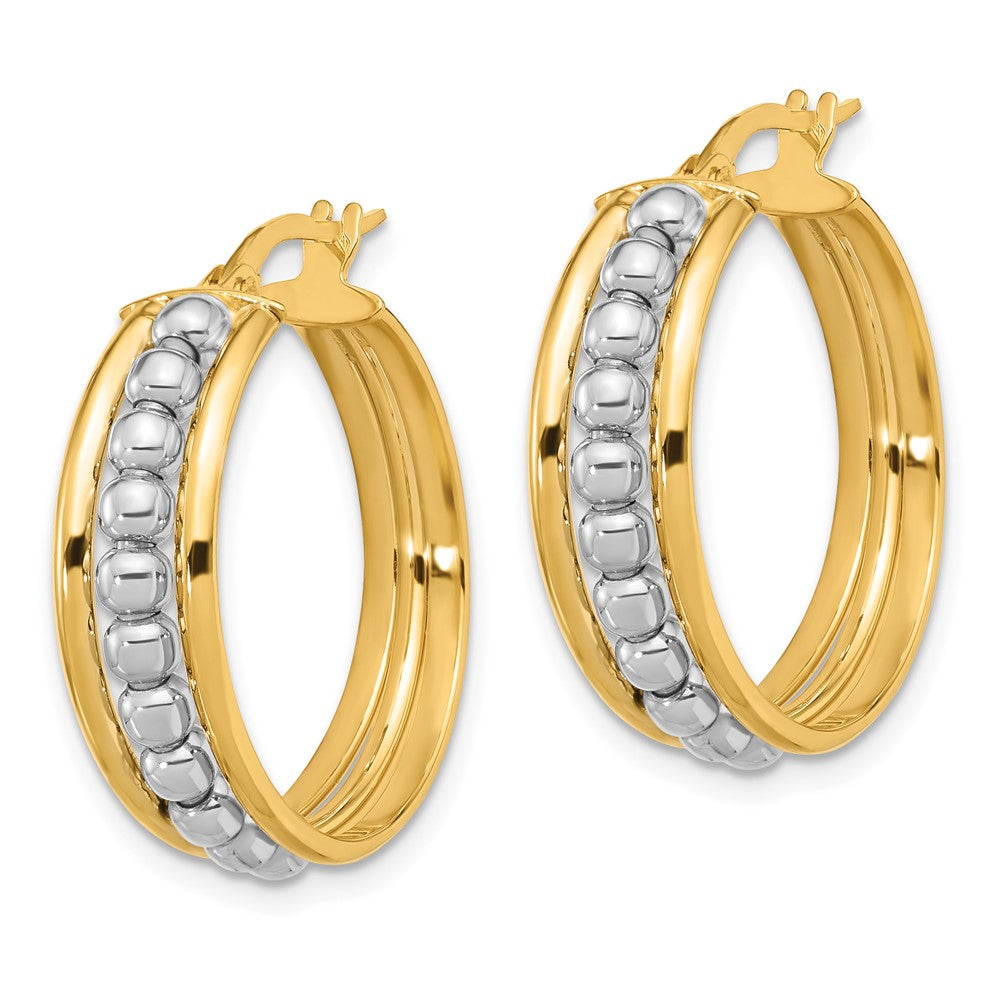 14k Two-tone 24.3 mm Two-tone Polished and Beaded Hoop Earrings (4.12 grams)