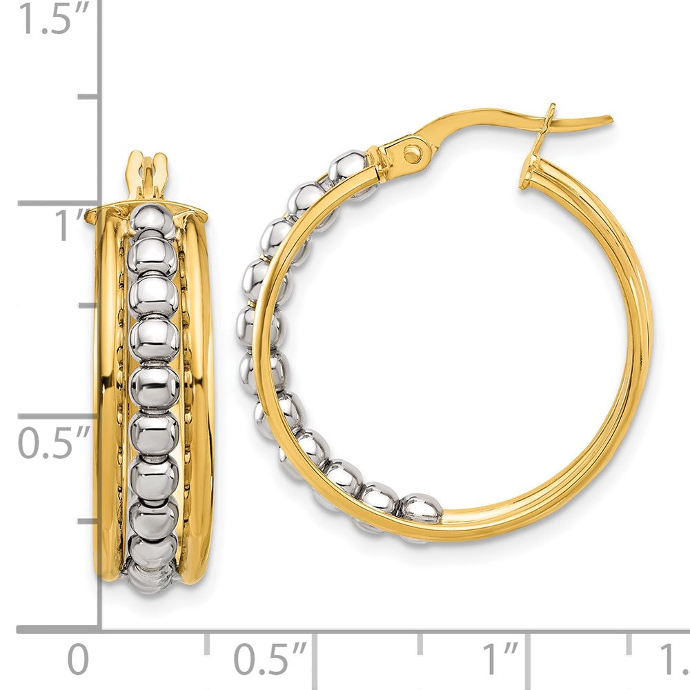 14k Two-tone 24.3 mm Two-tone Polished and Beaded Hoop Earrings (4.12 grams)