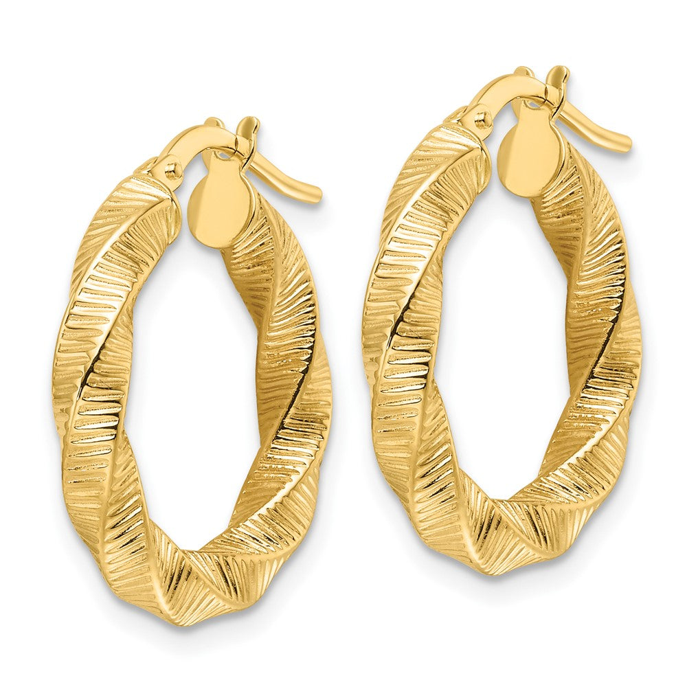 14k Yellow Gold 20.5 mm Twisted & Textured Round Hoop Earrings (1.92 grams)
