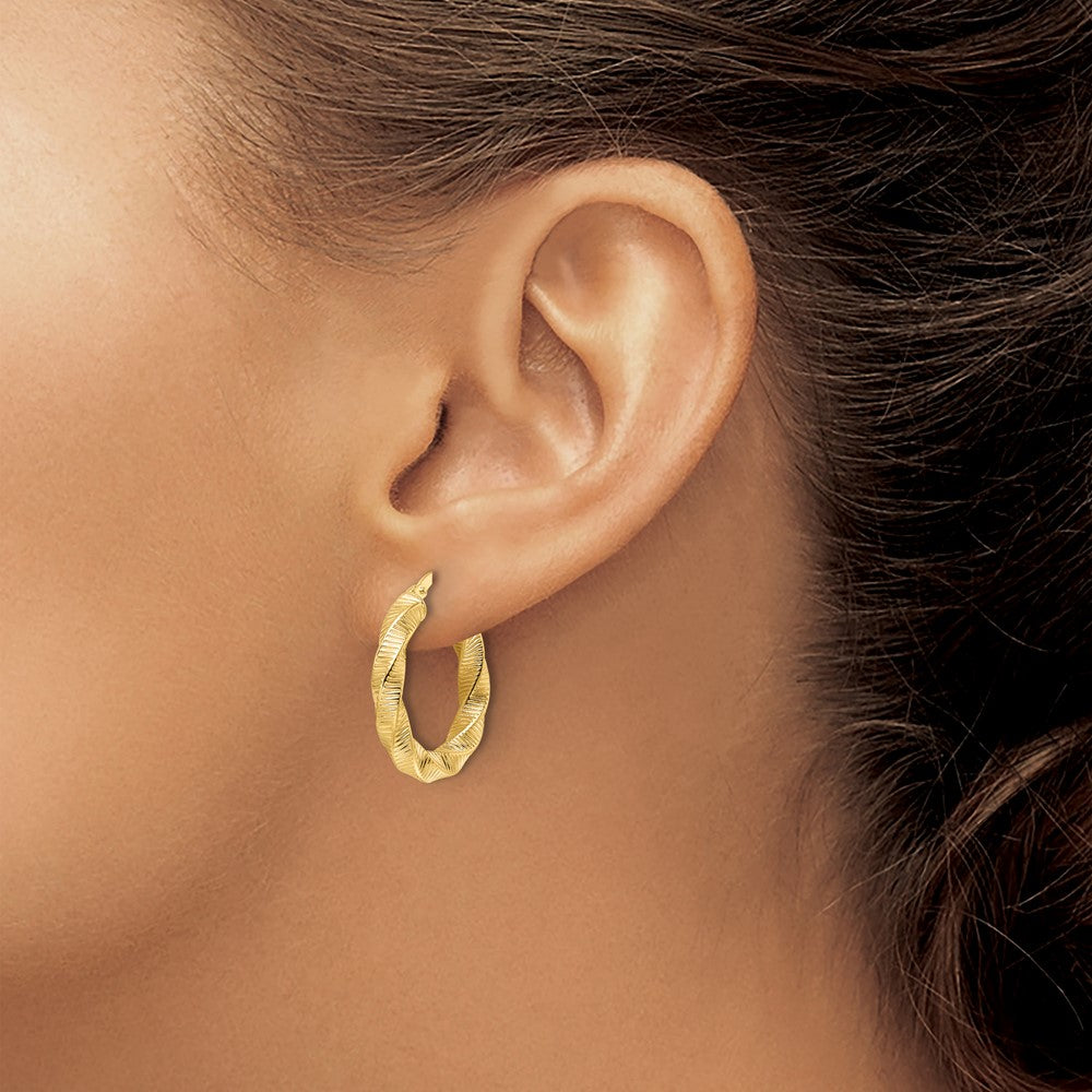 14k Yellow Gold 20.5 mm Twisted & Textured Round Hoop Earrings (1.92 grams)