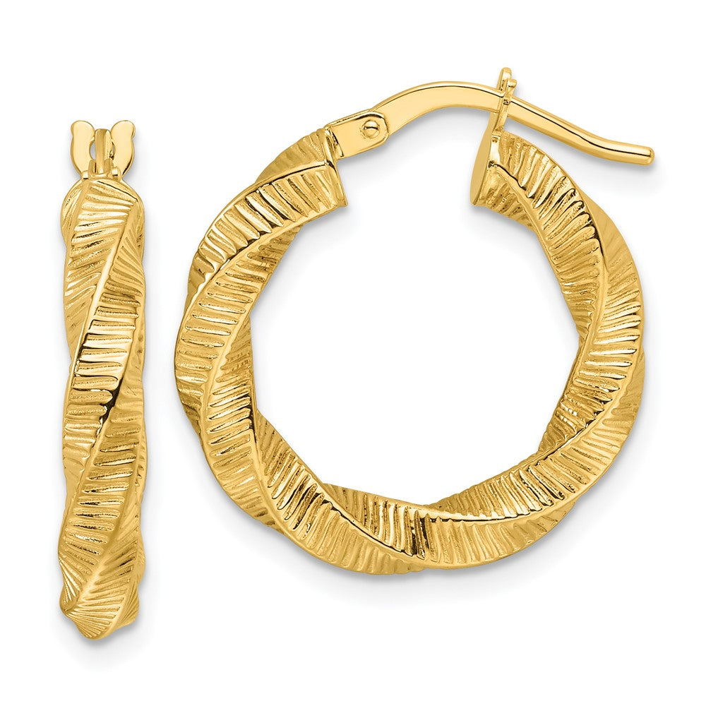 14k Yellow Gold 20.5 mm Twisted & Textured Round Hoop Earrings (1.92 grams)
