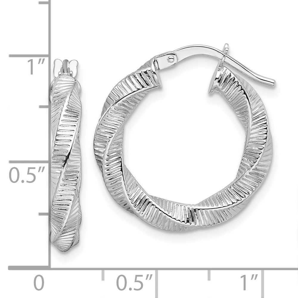 14k White Gold 20.5 mm Twisted & Textured Round Hoop Earrings (1.91 grams)