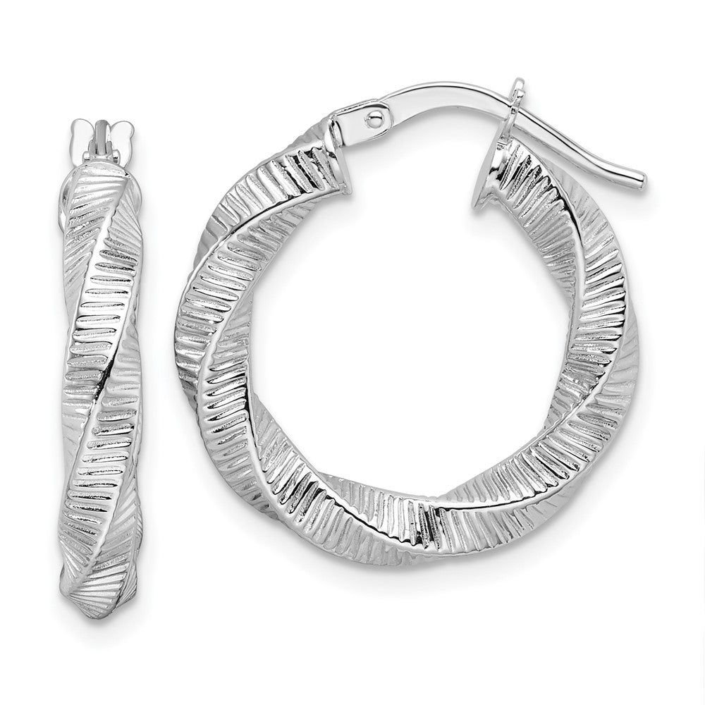 14k White Gold 20.5 mm Twisted & Textured Round Hoop Earrings (1.91 grams)